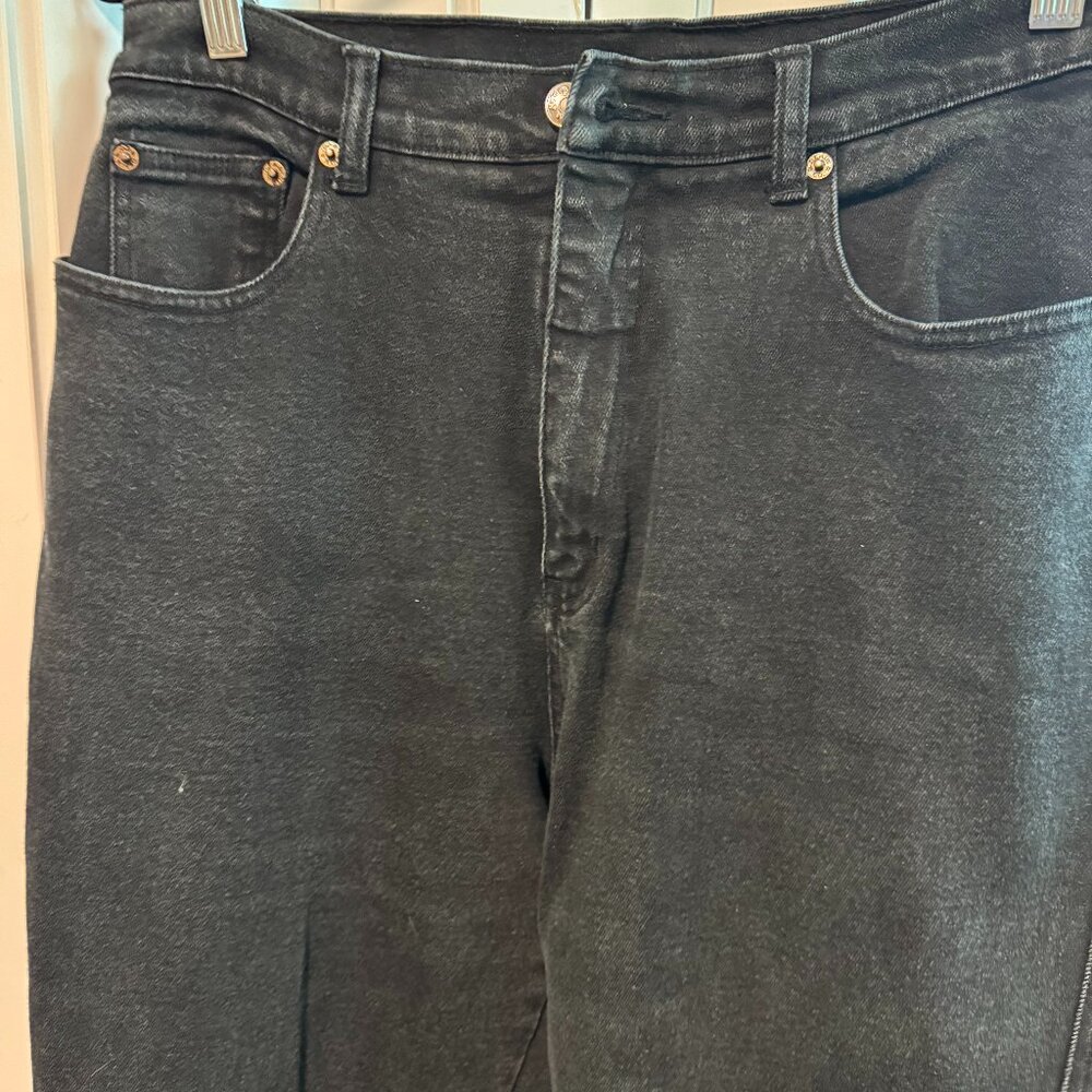 DENIM & CO HIGH RISE TAPERED JEANS BLACK COLOR STRETCH PLS SEE MEASUREMENT